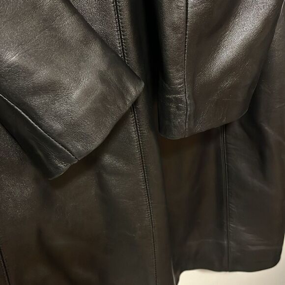 BEAUTIFUL WOMEN’S LONG BLACK LEATHER MARC NEW YORK ANDREW MARC COAT/TRENCH SMALL - Picture 8 of 8